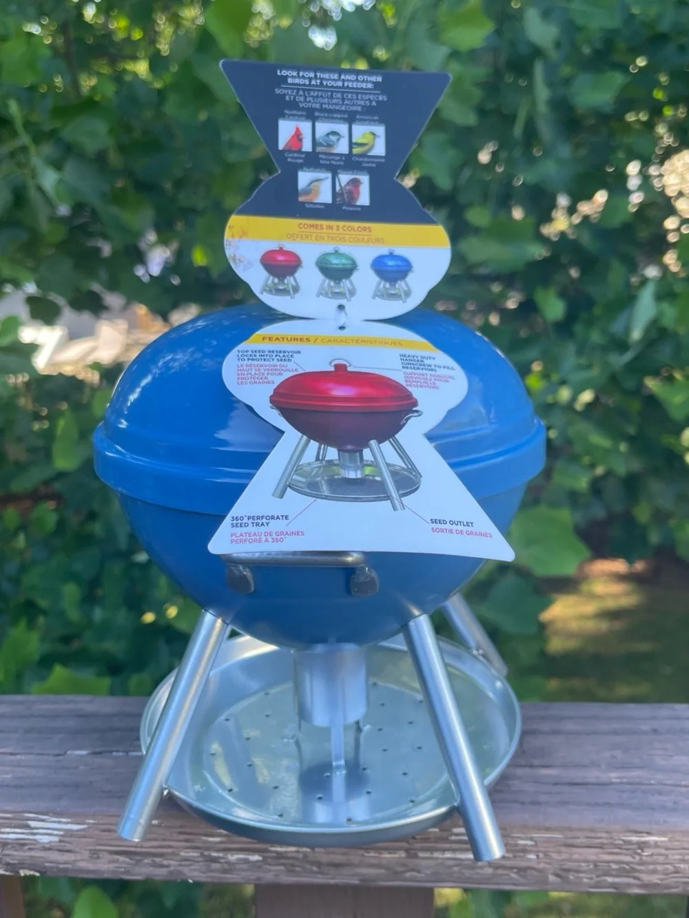Blue Kettle Grill-Shaped Bird Feeder